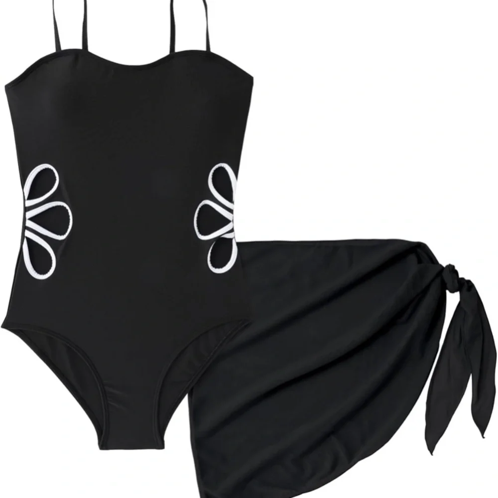 NWT Kids Black Swimsuit with‎ Sarong 13-14 Y BS109